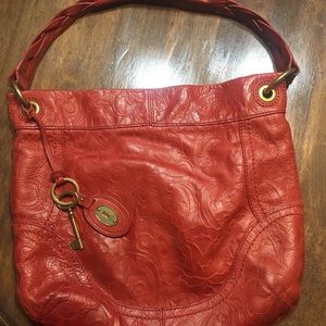 Fossil: Red Embossed Leather Purse and Wallet Set